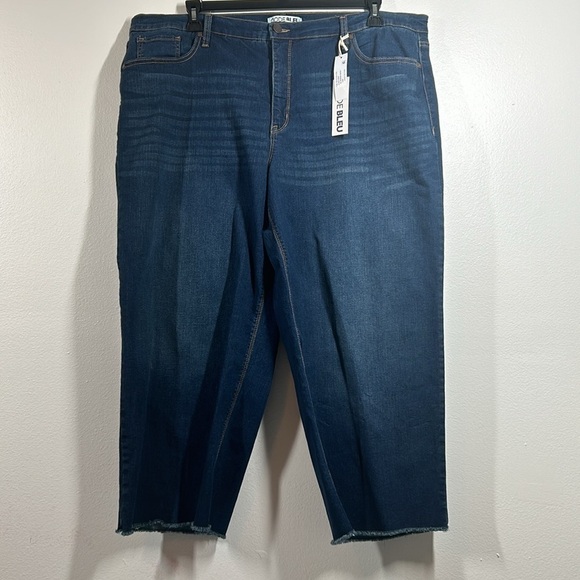 Code Bleu Wide Leg Crop Jeans Stretch NWT Size 20W Dark Wash Raw Hem - Picture 1 of 14